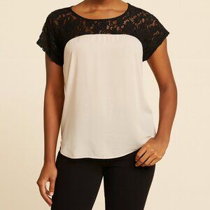 Anthropologie Maeve Penumbra Cream and Black Lace Sleeve Blouse